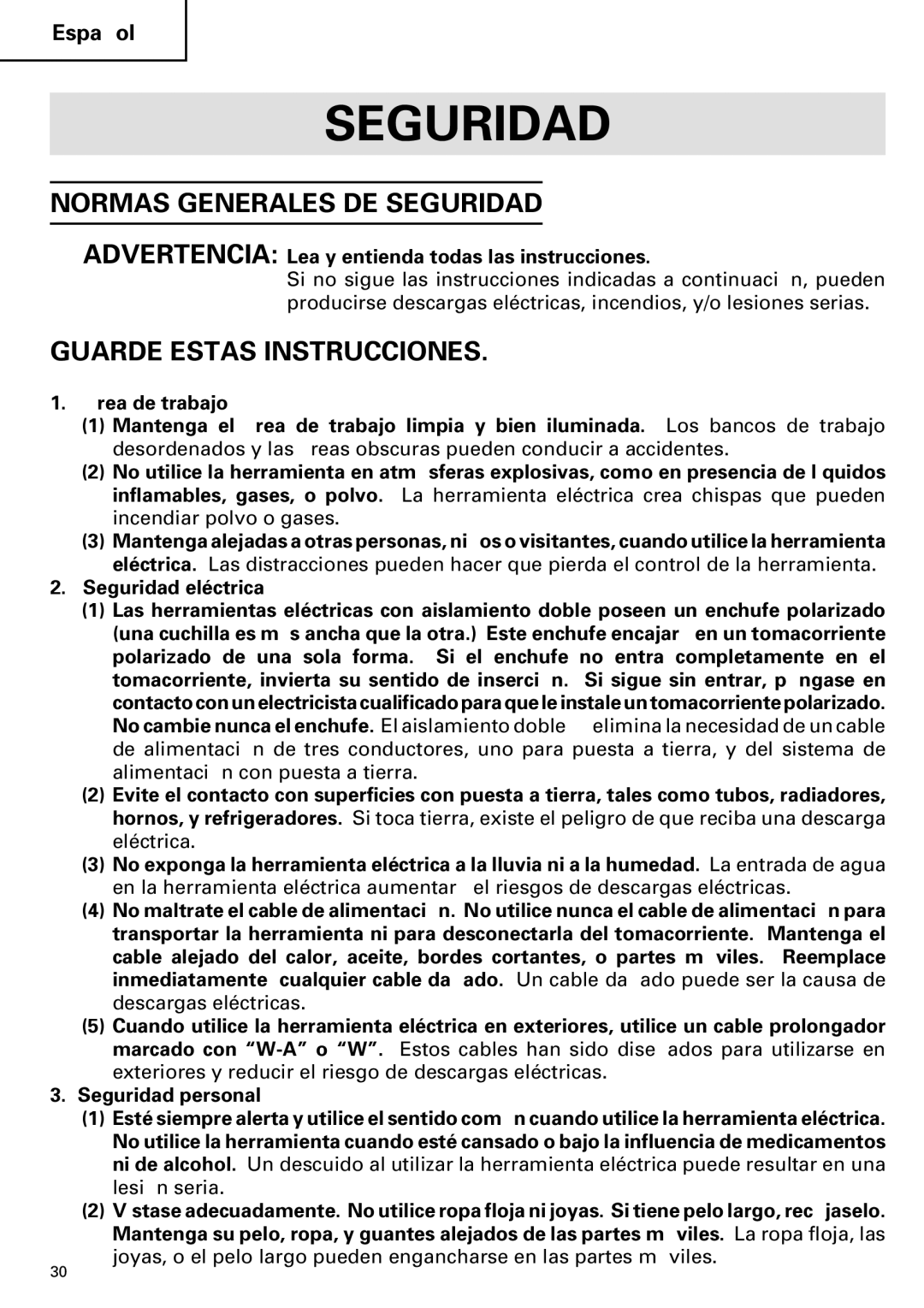 Hitachi H 65SC instruction manual Normas Generales DE Seguridad, Guarde Estas Instrucciones, Seguridad eléctrica 