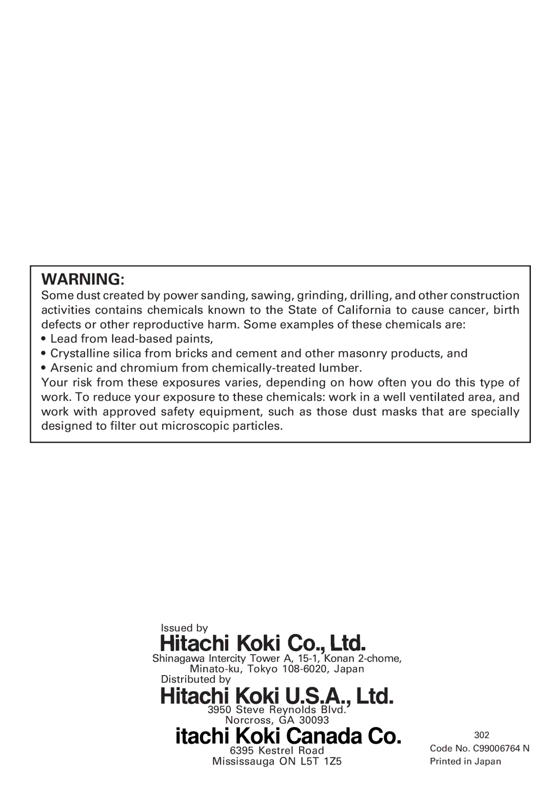 Hitachi H 90SB instruction manual Itachi Koki Canada Co 