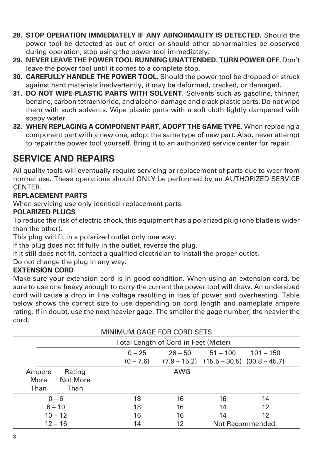 Hitachi H 90SB instruction manual Service and Repairs, Polarized Plugs 