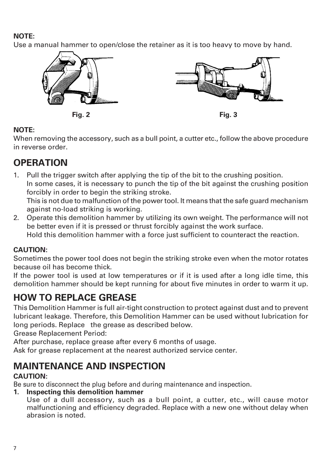 Hitachi H 90SB Operation, HOW to Replace Grease, Maintenance and Inspection, Inspecting this demolition hammer 