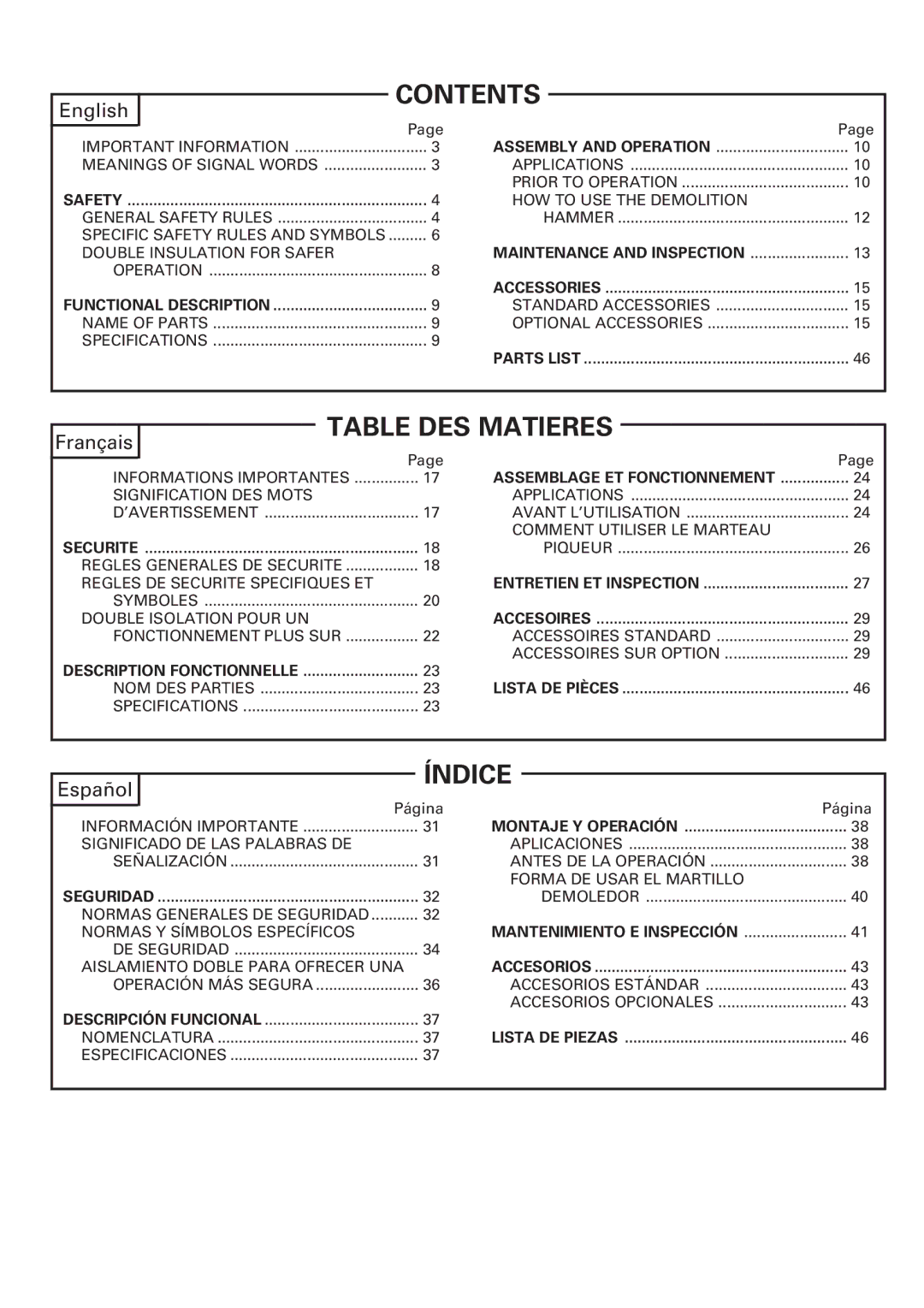 Hitachi H 90SE instruction manual Contents 