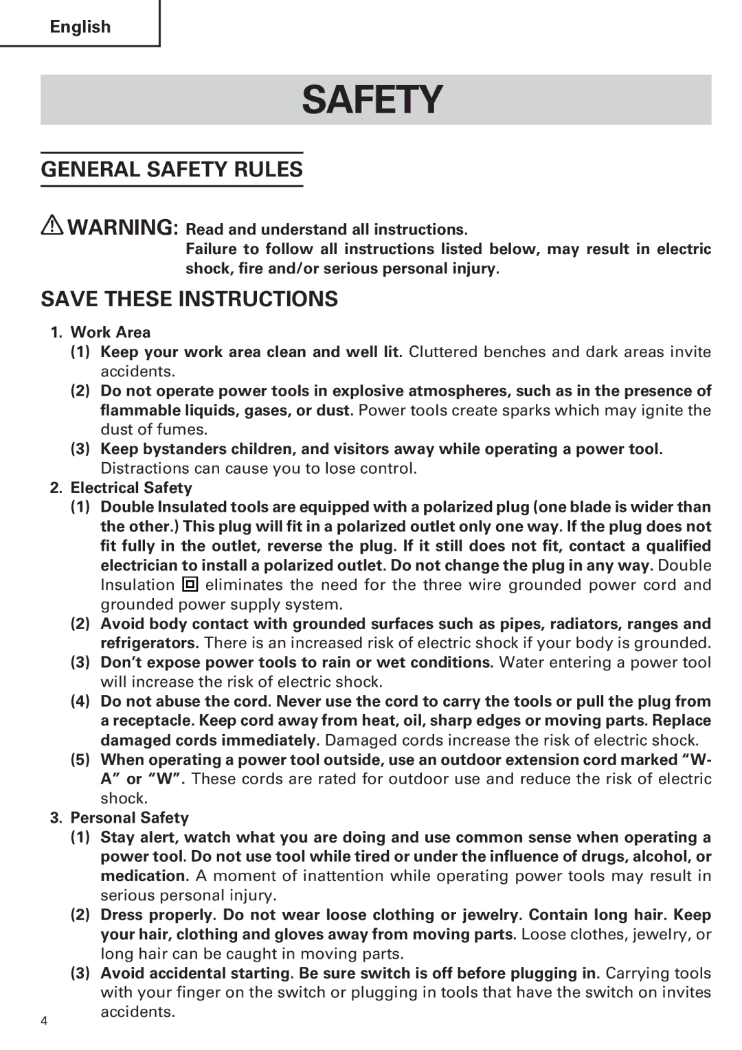 Hitachi H 90SE instruction manual General Safety Rules 