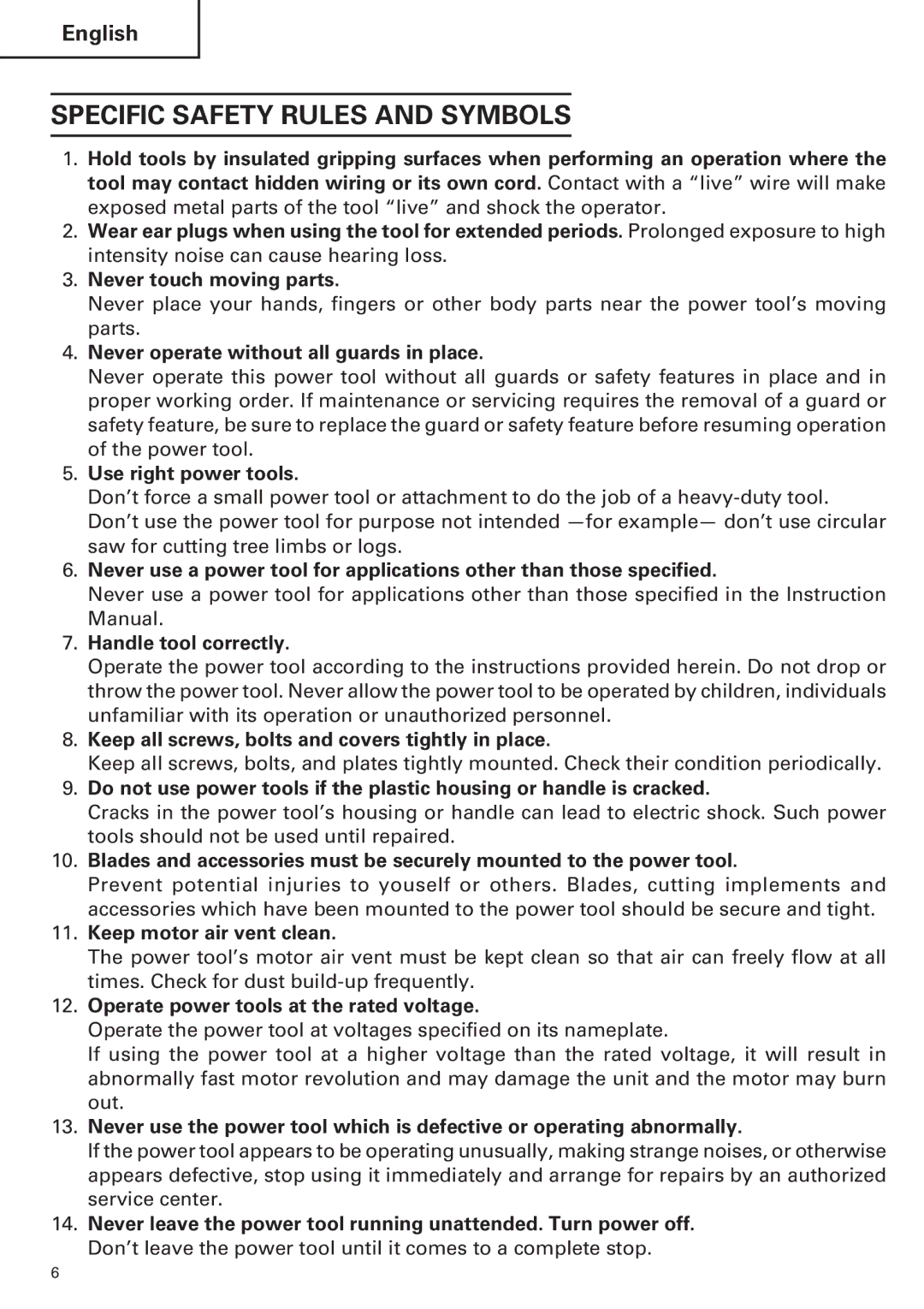 Hitachi H 90SE instruction manual Specific Safety Rules and Symbols 