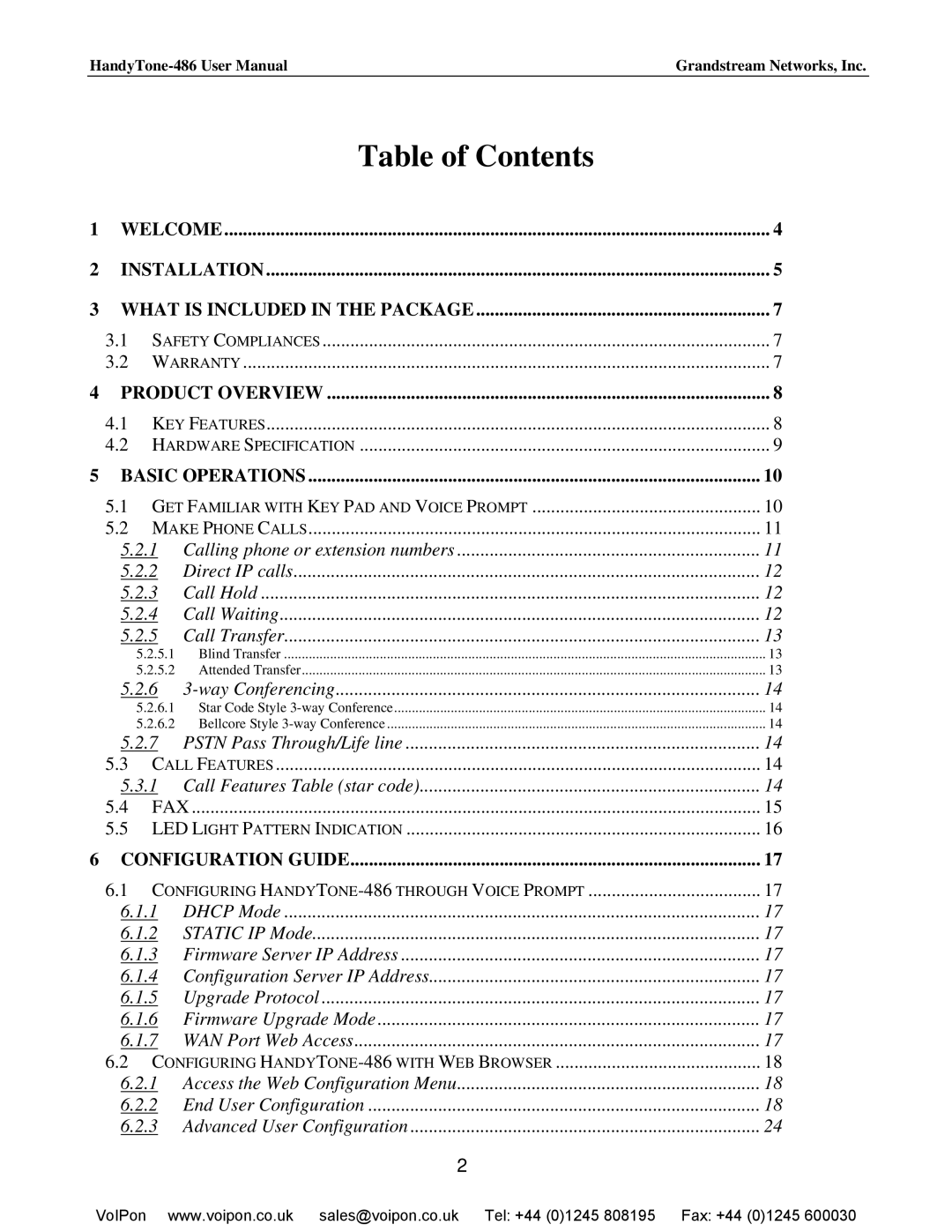 Hitachi HANDYTONE-486 user manual Table of Contents 