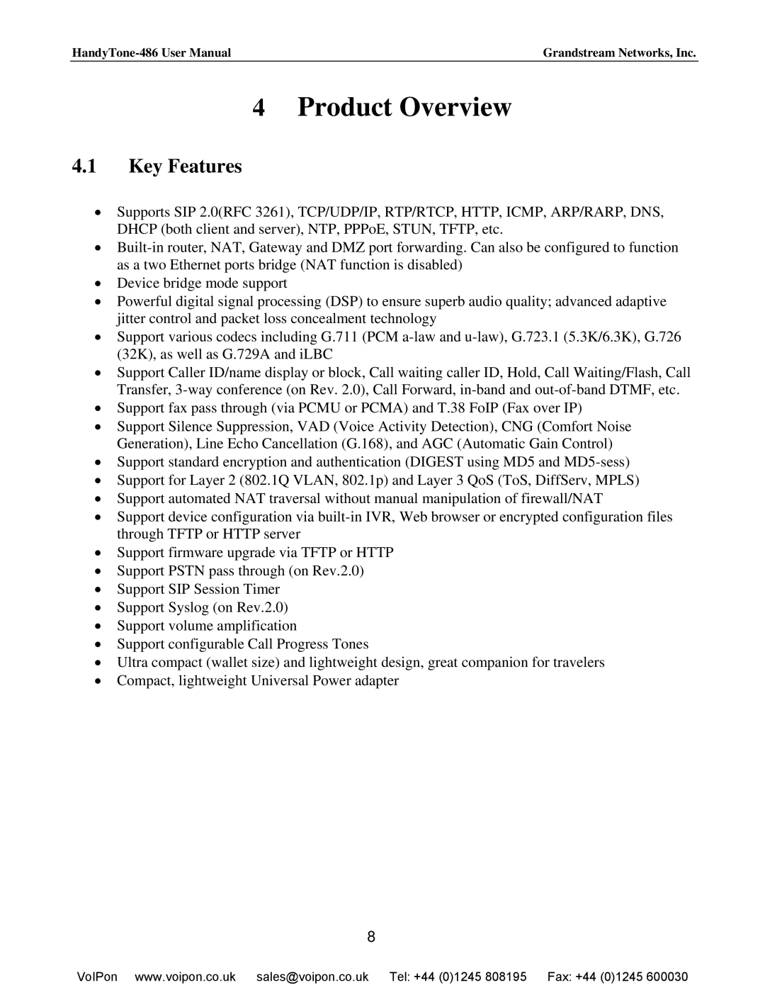 Hitachi HANDYTONE-486 user manual Product Overview, Key Features 