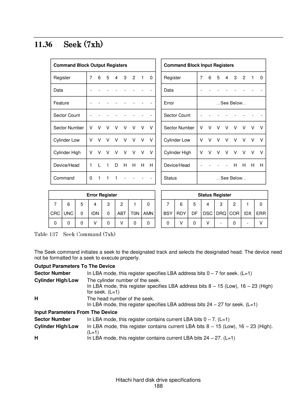Hitachi HUA722010CLA330/1, HCS721050CLA382, A7K2000 Seek 7xh, Seek Command 7xh, Hitachi hard disk drive specifications 188 