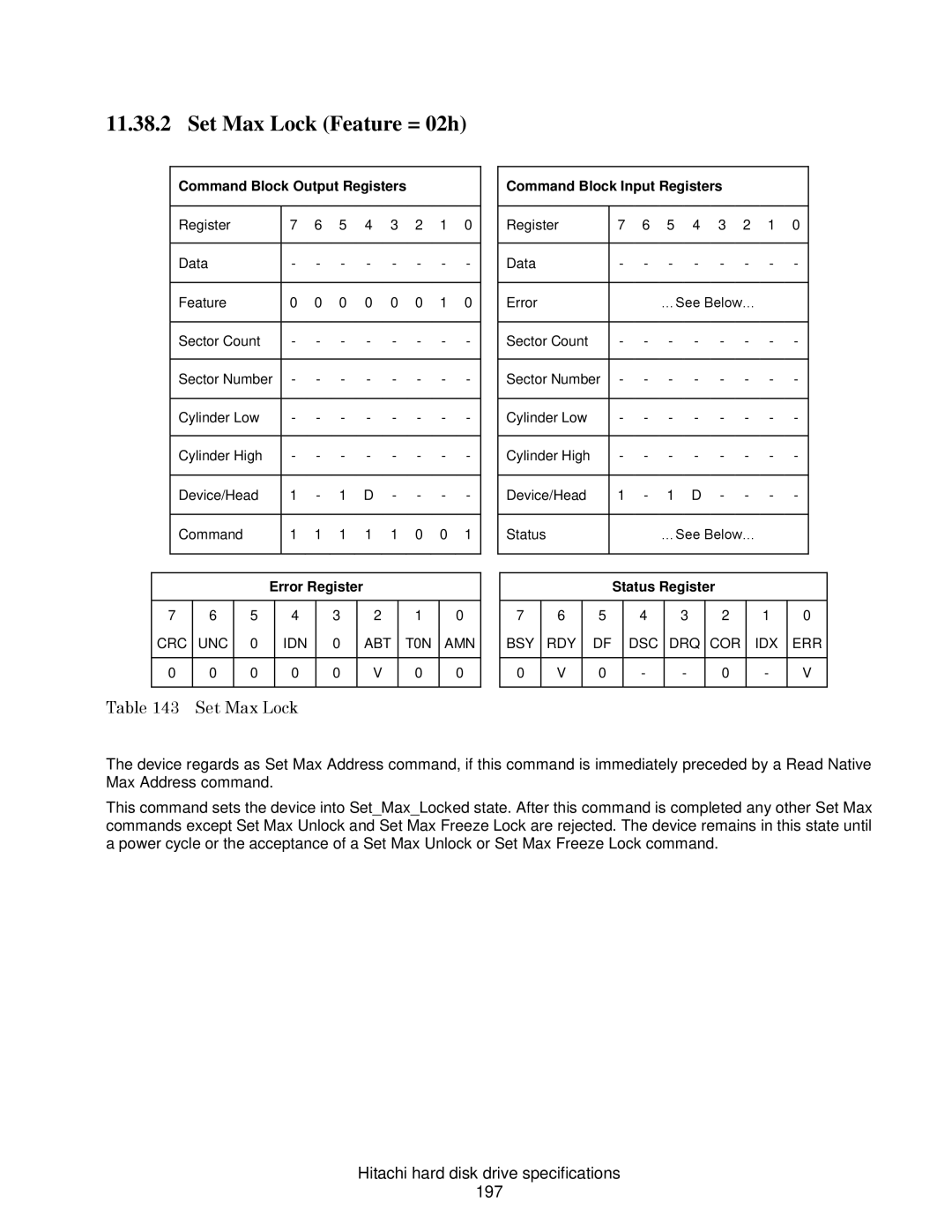 Hitachi HDS721010CLA332, HCS721050CLA382, A7K2000 Set Max Lock Feature = 02h, Hitachi hard disk drive specifications 197 