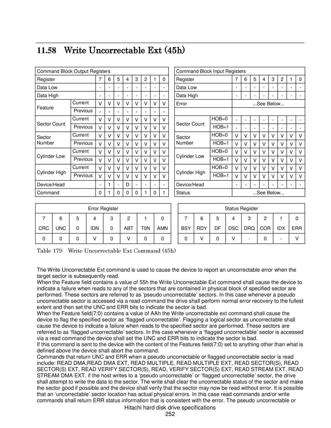 Hitachi 7K1000C, HCS721050CLA382, HCS721032CLA382, A7K2000 Write Uncorrectable Ext 45h, Write Uncorrectable Ext Command 45h 