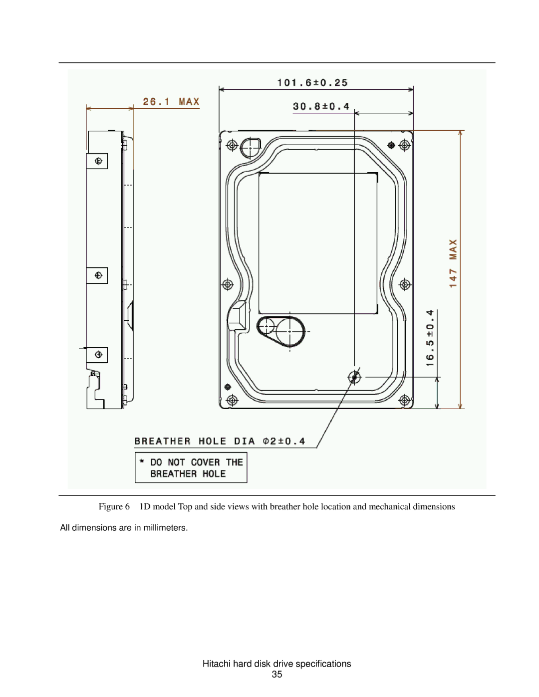 Hitachi HDS721032CLA662, HCS721050CLA382, HCS721032CLA382, HCS721025CLA382, HCS721075CLA332 All dimensions are in millimeters 