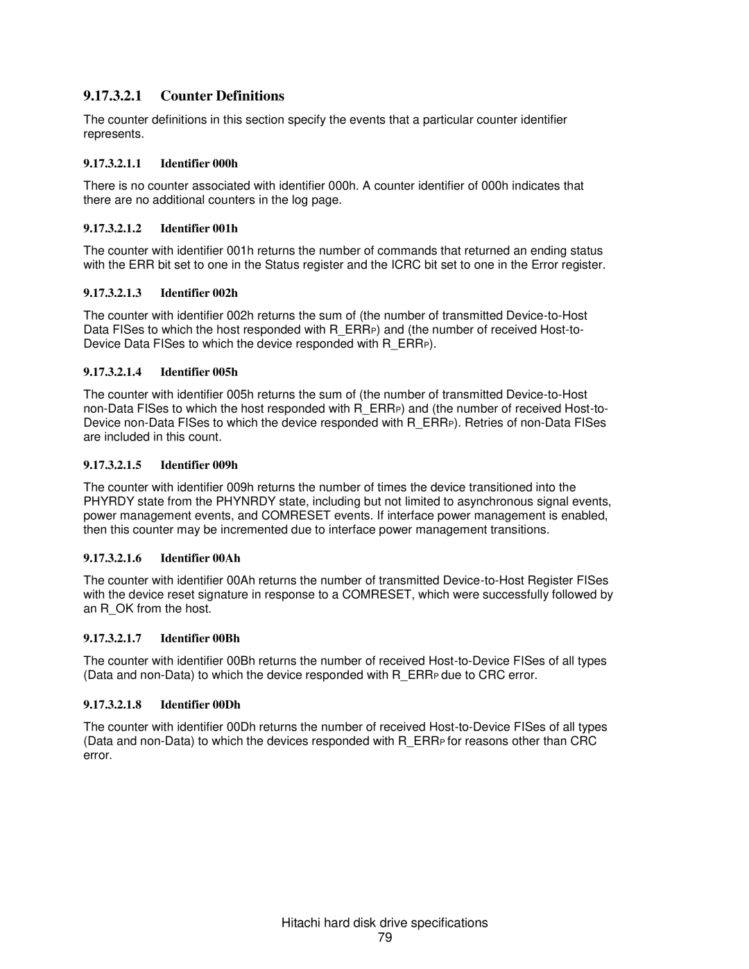 Hitachi HCS721016CLA382, HCS721050CLA382, HCS721032CLA382, HCS721025CLA382, A7K2000 Counter Definitions, Identifier 000h 