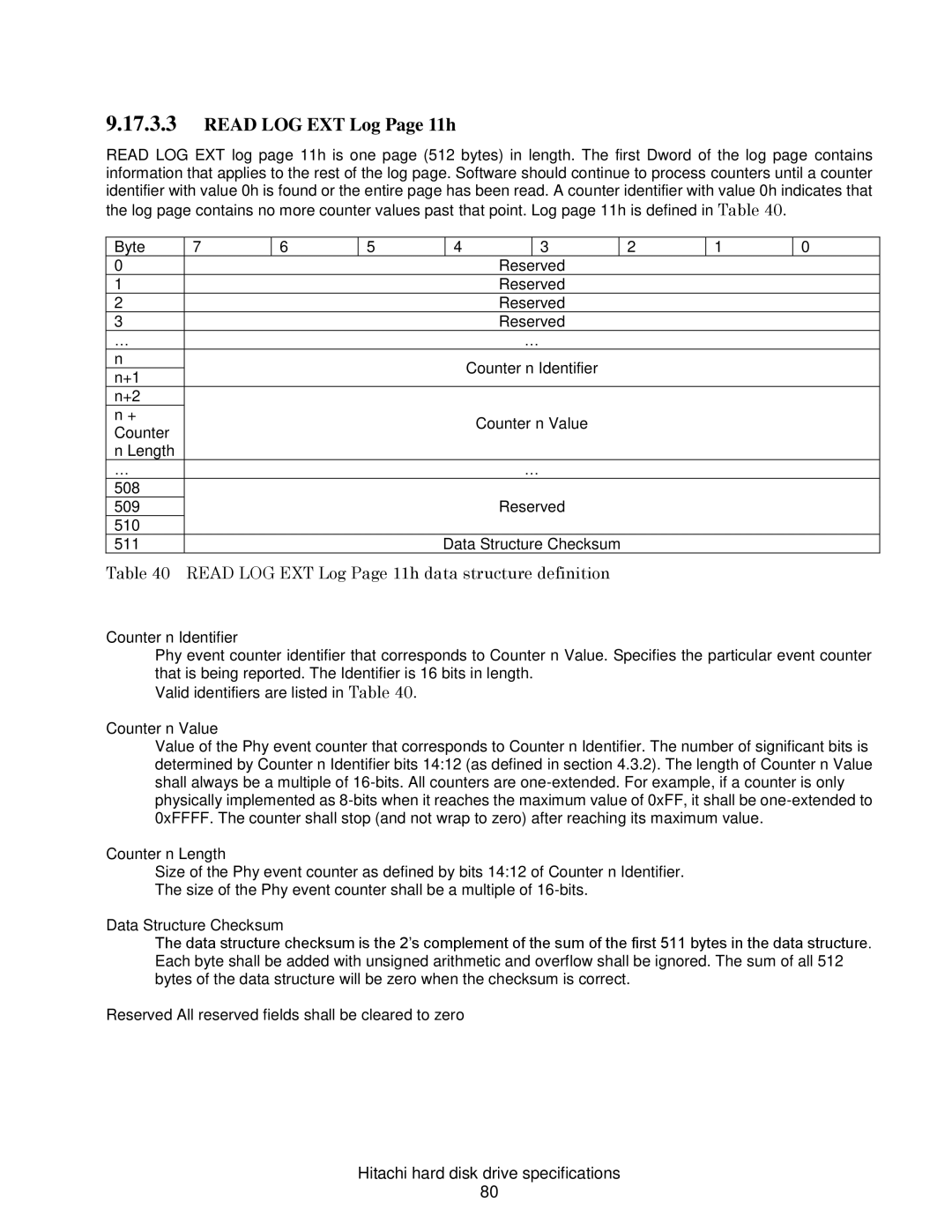 Hitachi HDS721050CLA362, HCS721050CLA382, HCS721032CLA382, A7K2000 Read LOG EXT Log Page 11h data structure definition 