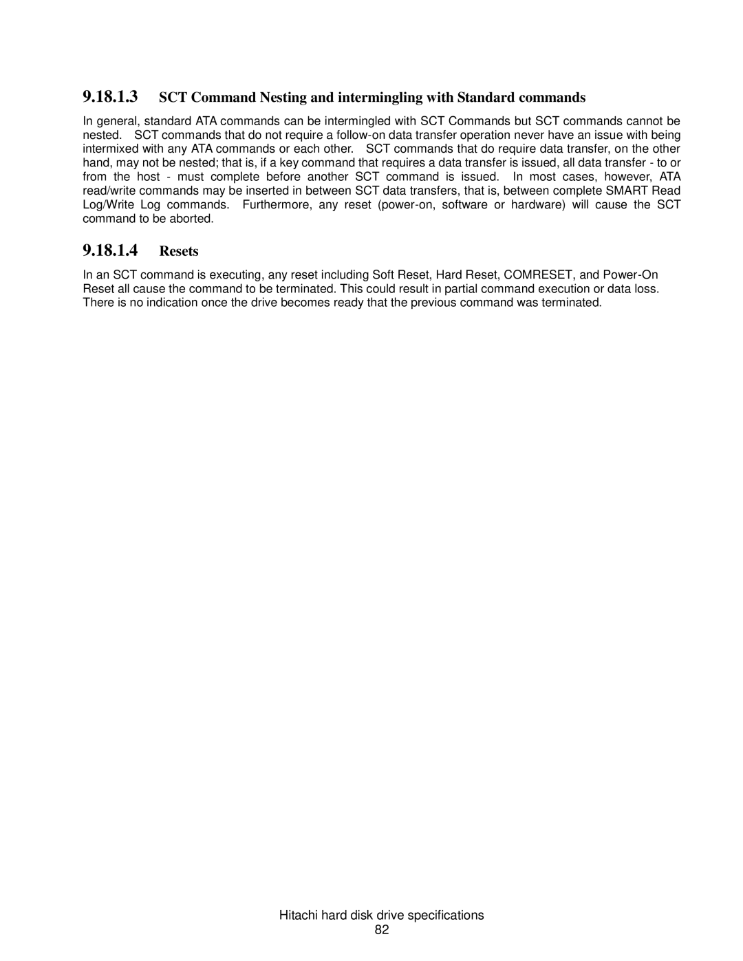 Hitachi HDS721010CLA332, HCS721050CLA382, A7K2000 SCT Command Nesting and intermingling with Standard commands, Resets 