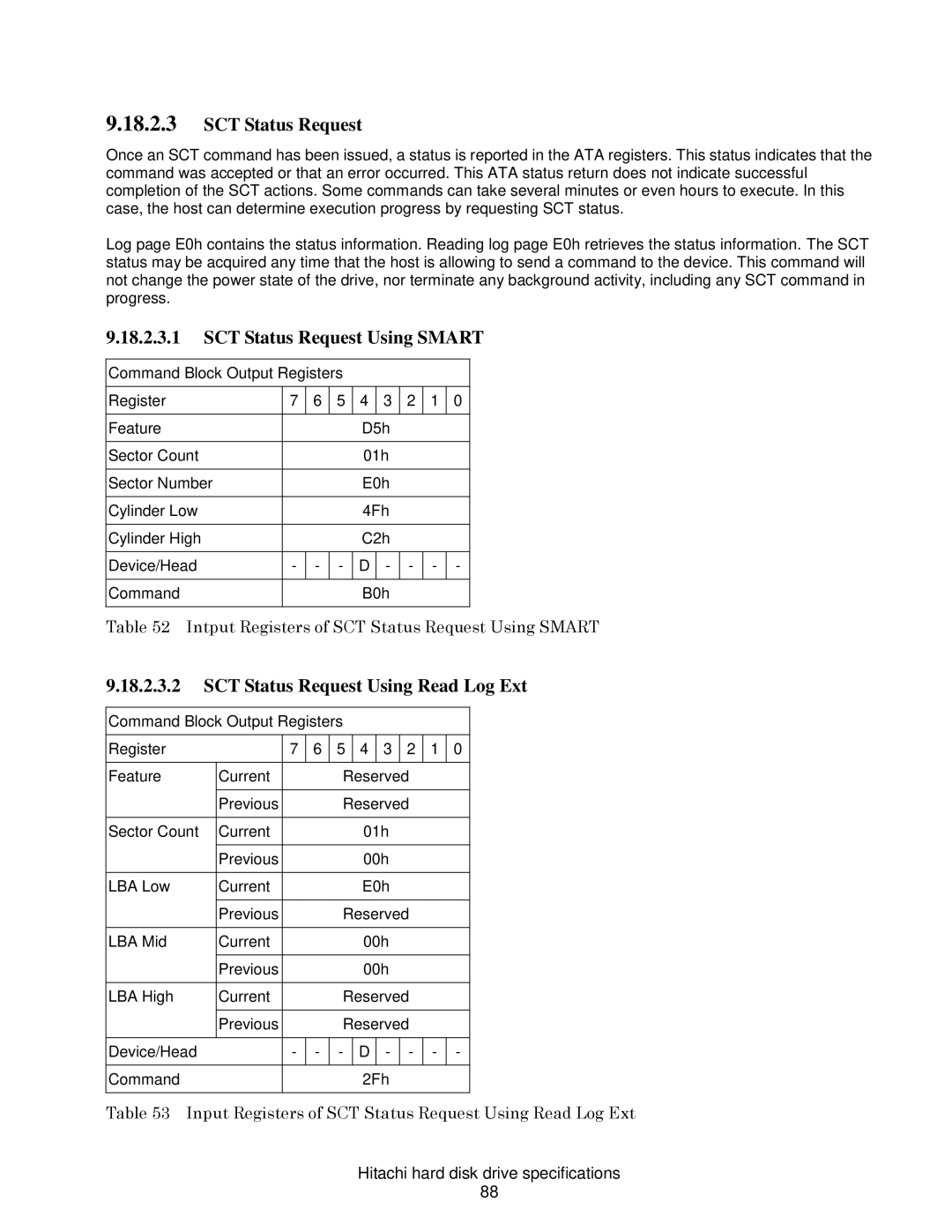 Hitachi HDS721016CLA682, HCS721050CLA382, A7K2000 SCT Status Request Using Smart, SCT Status Request Using Read Log Ext 