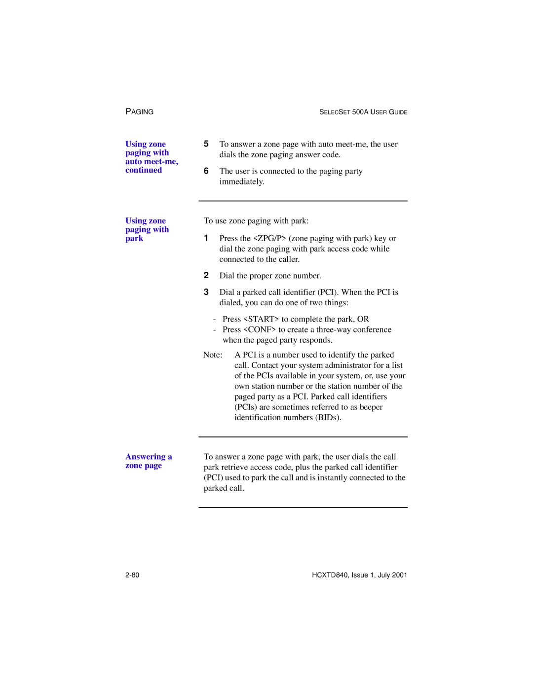 Hitachi HCX5000I manual Answering a zone 