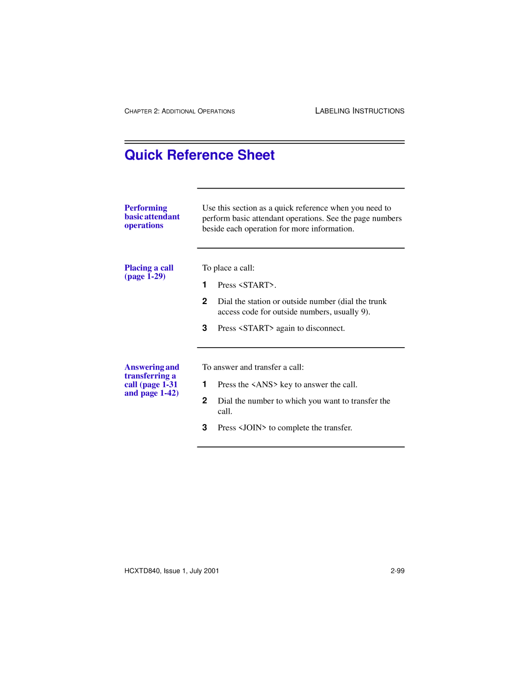 Hitachi HCX5000I manual Quick Reference Sheet 