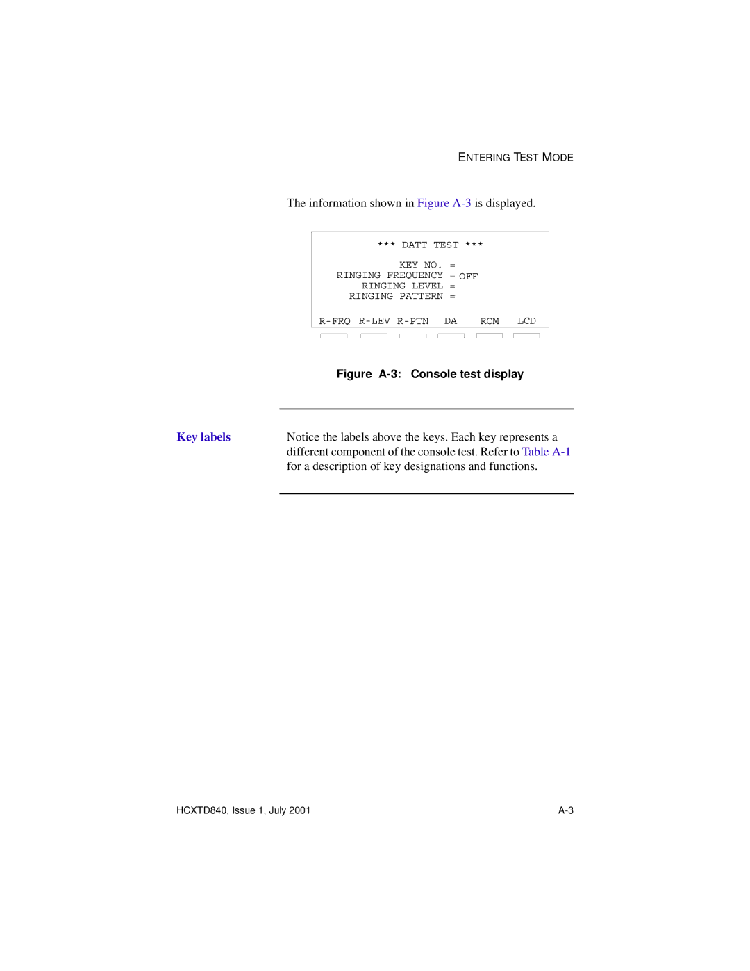 Hitachi HCX5000I manual Information shown in Figure A-3is displayed, Key labels 