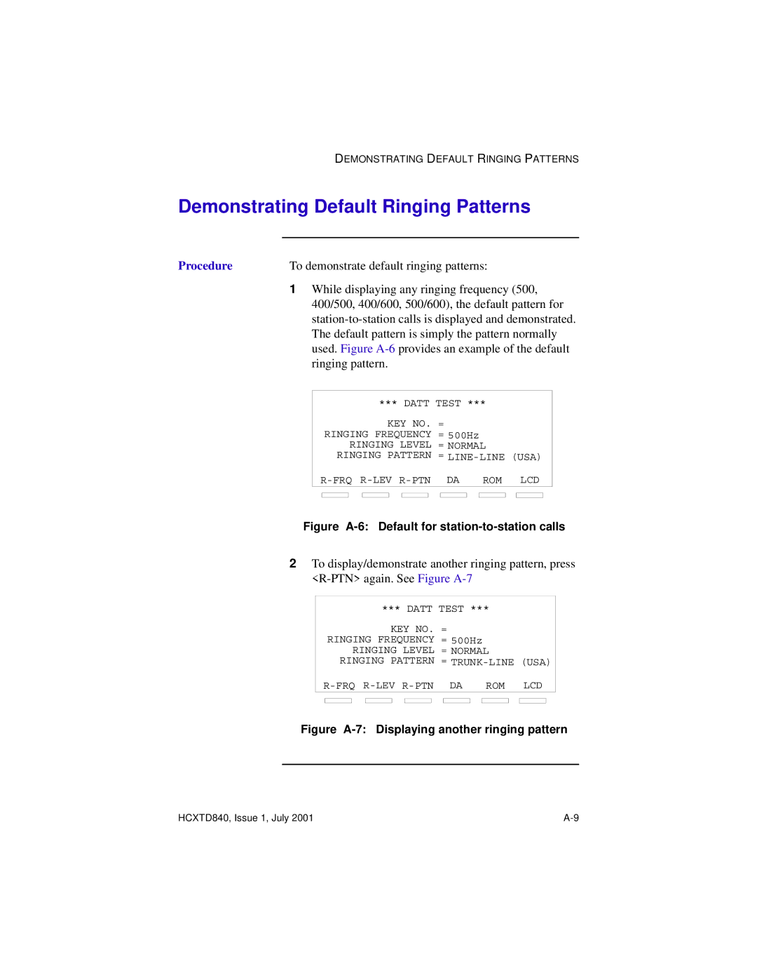 Hitachi HCX5000I manual Demonstrating Default Ringing Patterns 