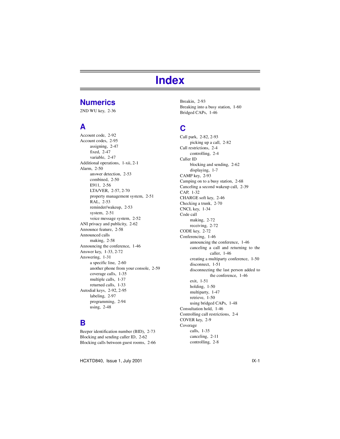 Hitachi HCX5000I manual Index 