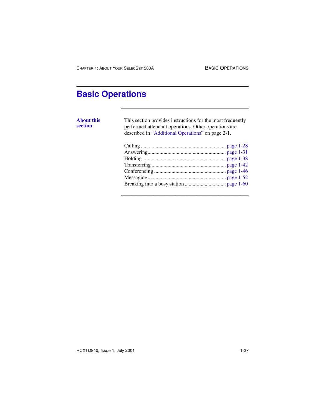 Hitachi HCX5000I manual Basic Operations, About this section 