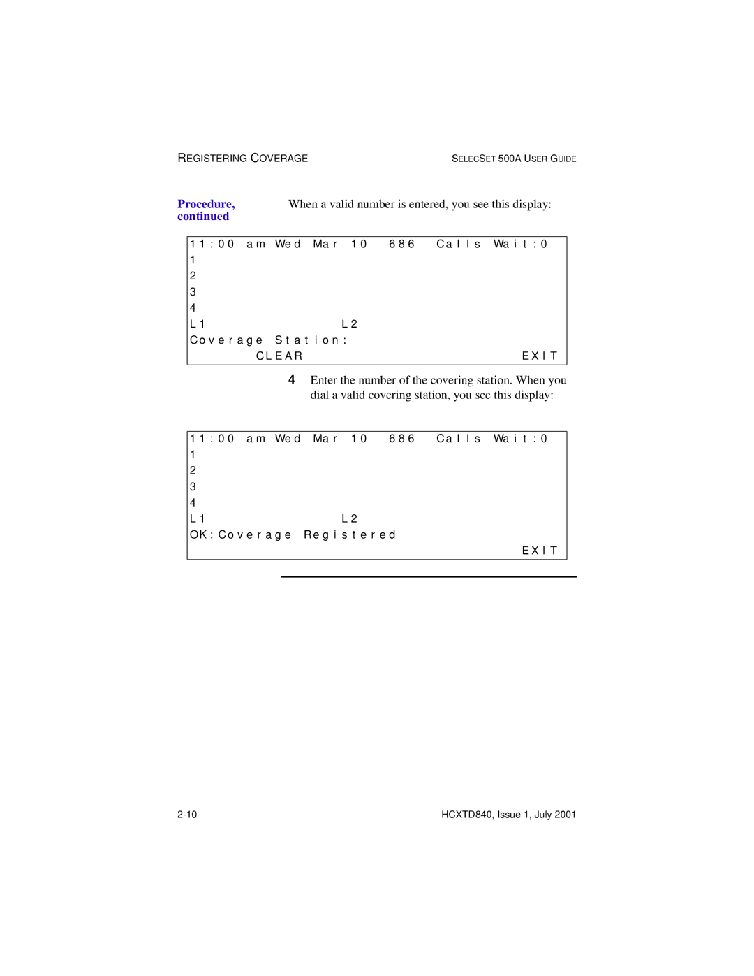 Hitachi HCX5000I manual When a valid number is entered, you see this display 