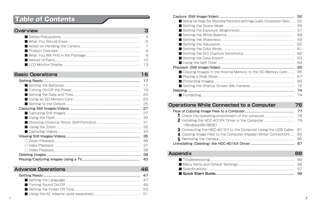 Hitachi hdc-401ex manual Appendix 