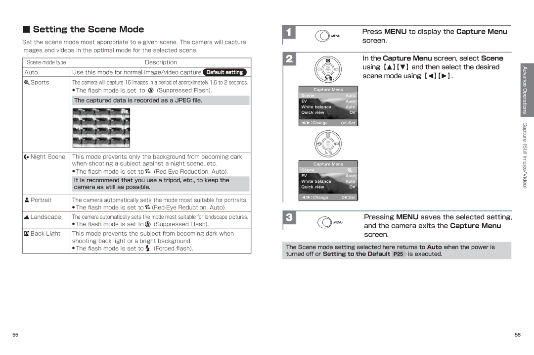 Hitachi hdc-401ex manual Setting the Scene Mode 