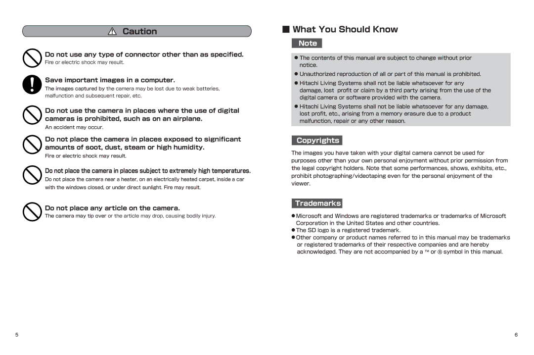 Hitachi hdc-401ex manual What You Should Know, Copyrights, Trademarks 