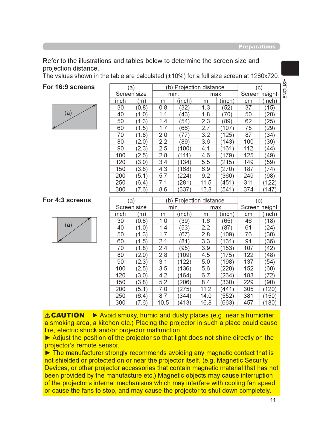 Hitachi HDPJ52 user manual For 169 screens, For 43 screens 