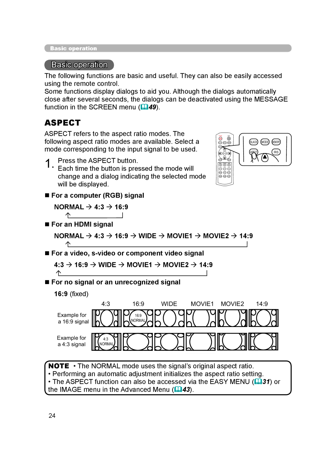 Hitachi HDPJ52 user manual  For no signal or an unrecognized signal 169 ﬁxed, Wide, MOVIE1 MOVIE2, 149 