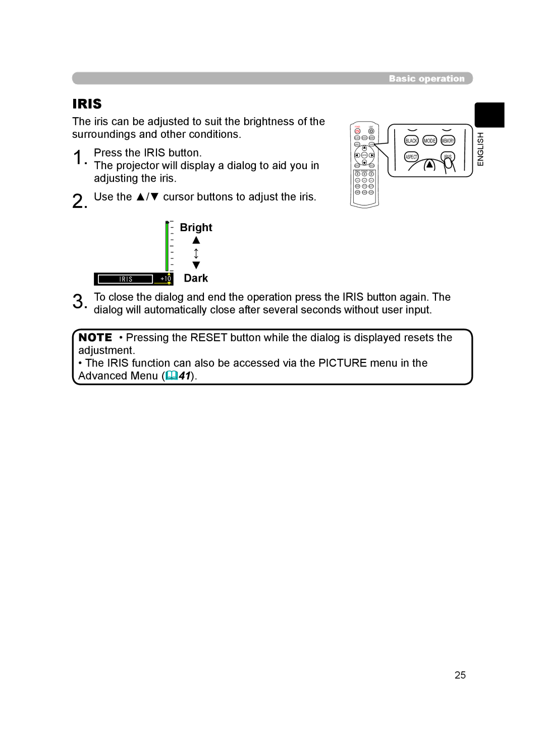 Hitachi HDPJ52 user manual Bright, Dark 