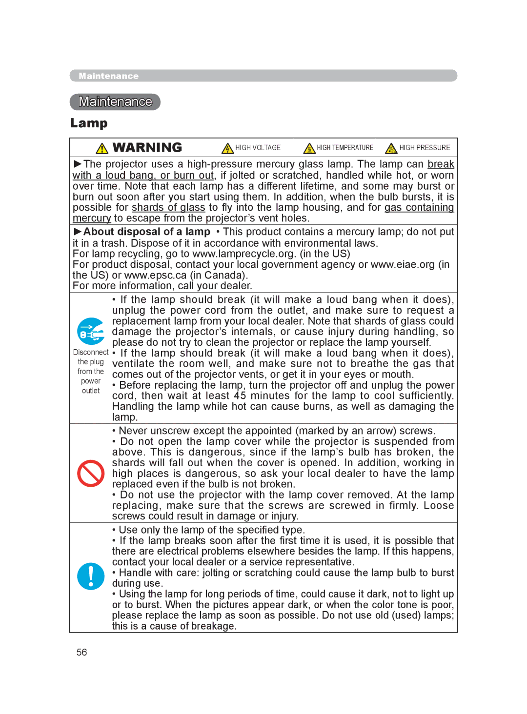 Hitachi HDPJ52 user manual Lamp 