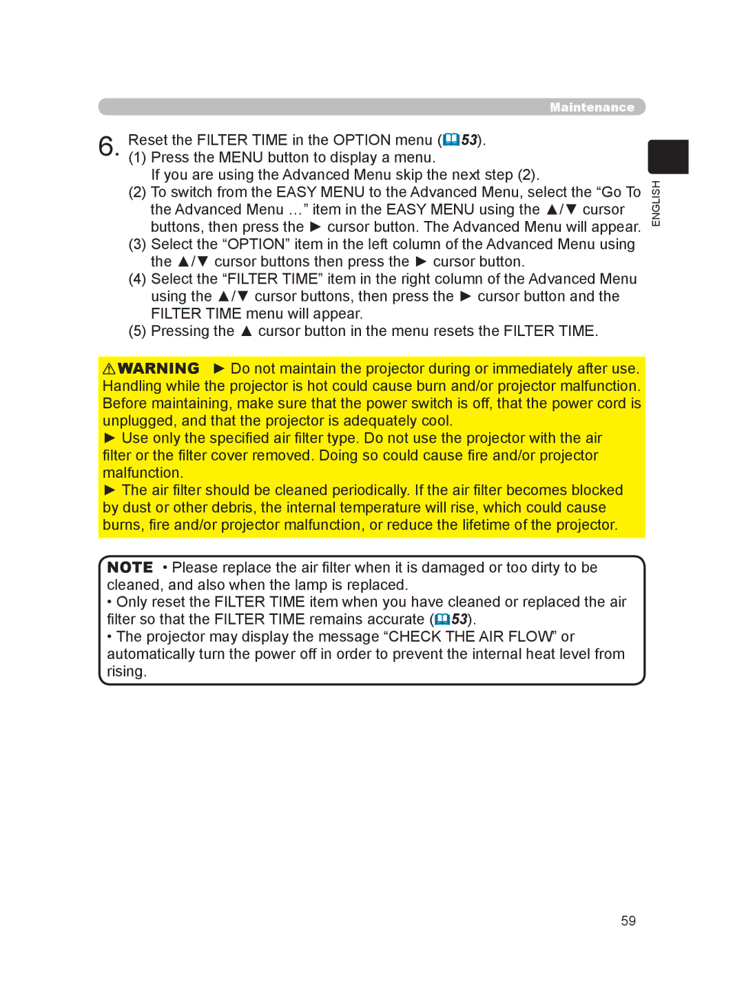 Hitachi HDPJ52 user manual Maintenance 