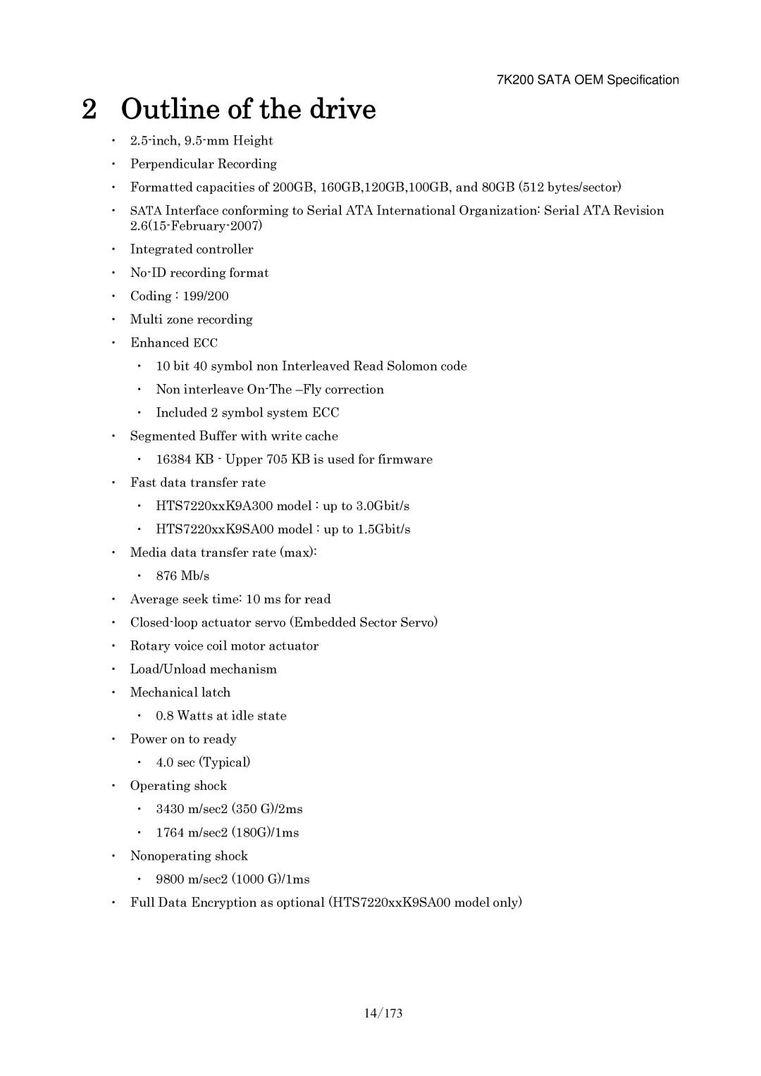 Hitachi HDS723020BLA642 manual Outline of the drive 