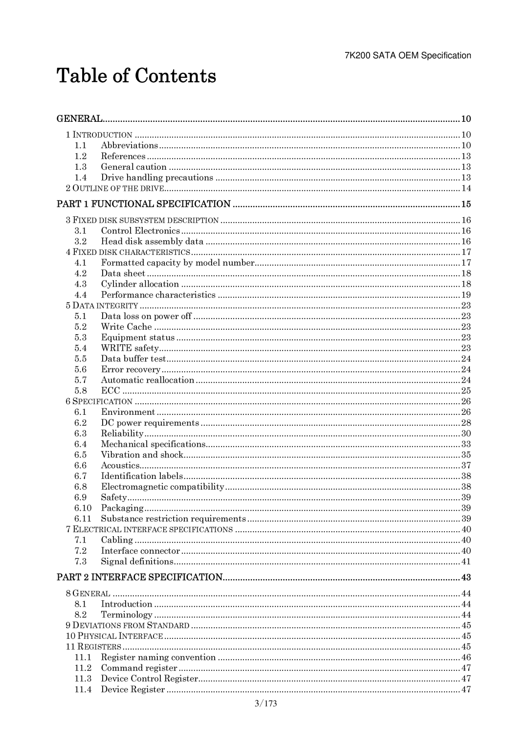 Hitachi HDS723020BLA642 manual Table of Contents 