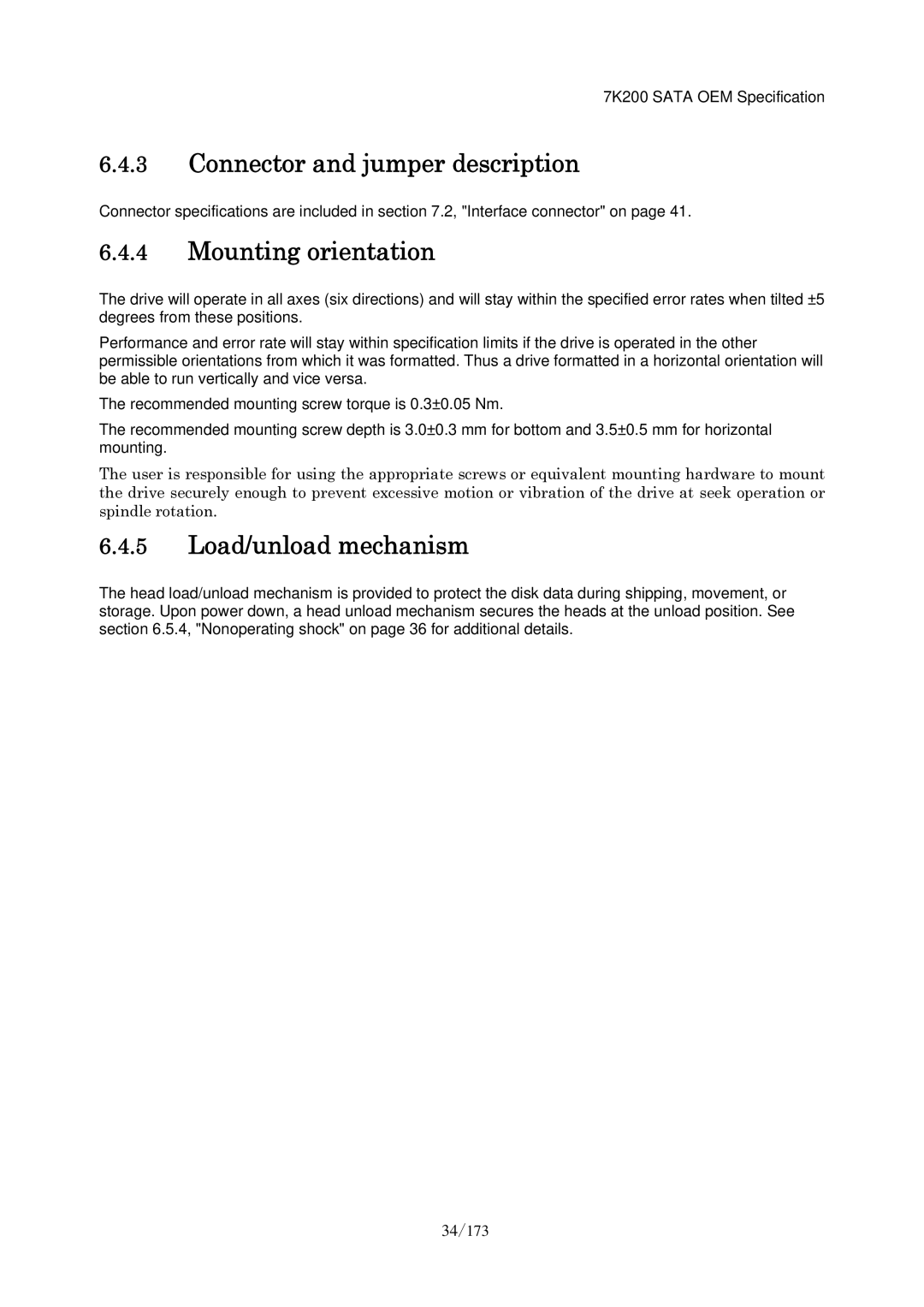 Hitachi HDS723020BLA642 manual Connector and jumper description, Mounting orientation, Load/unload mechanism 