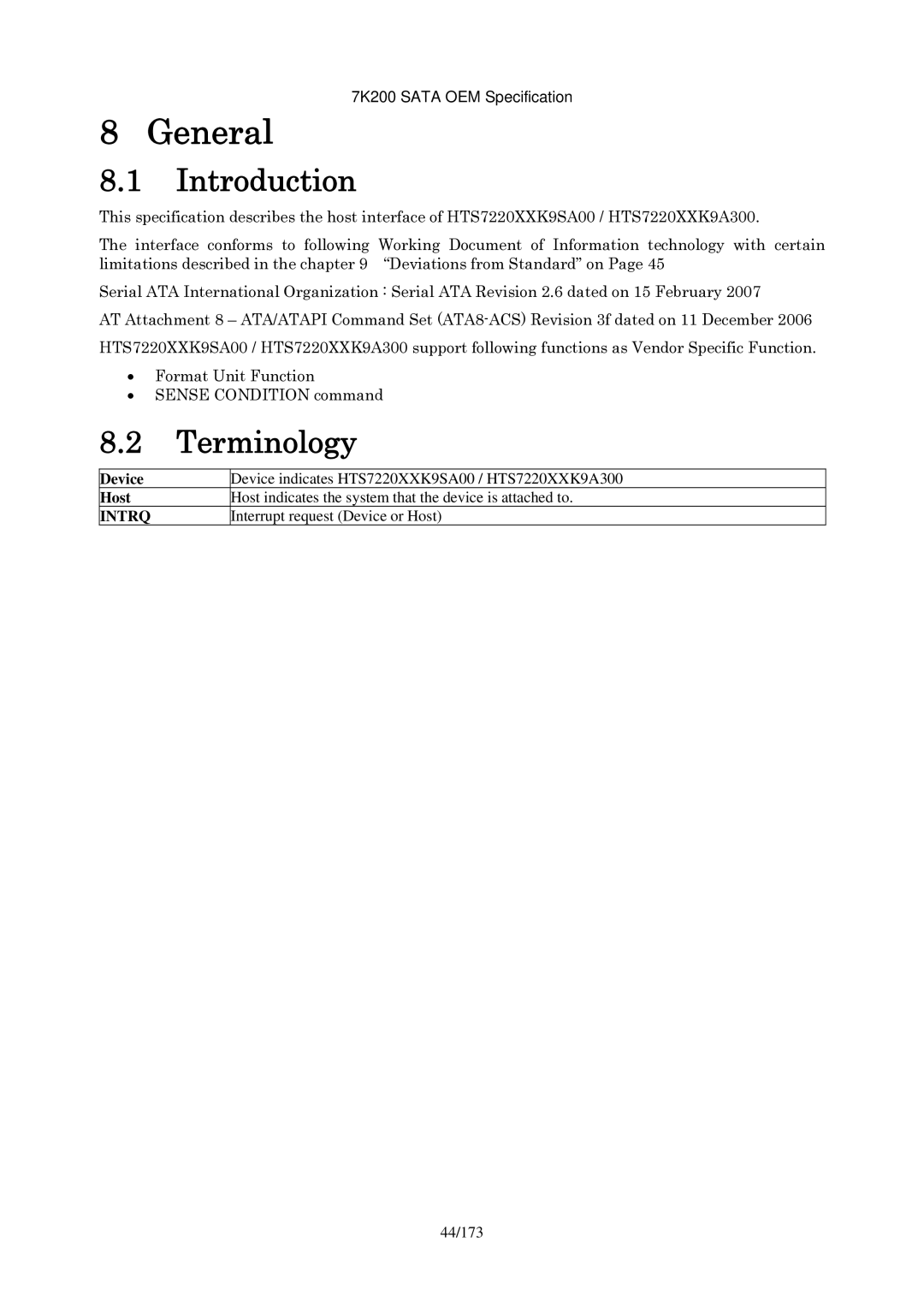 Hitachi HDS723020BLA642 manual General, Introduction, Terminology, Interrupt request Device or Host 