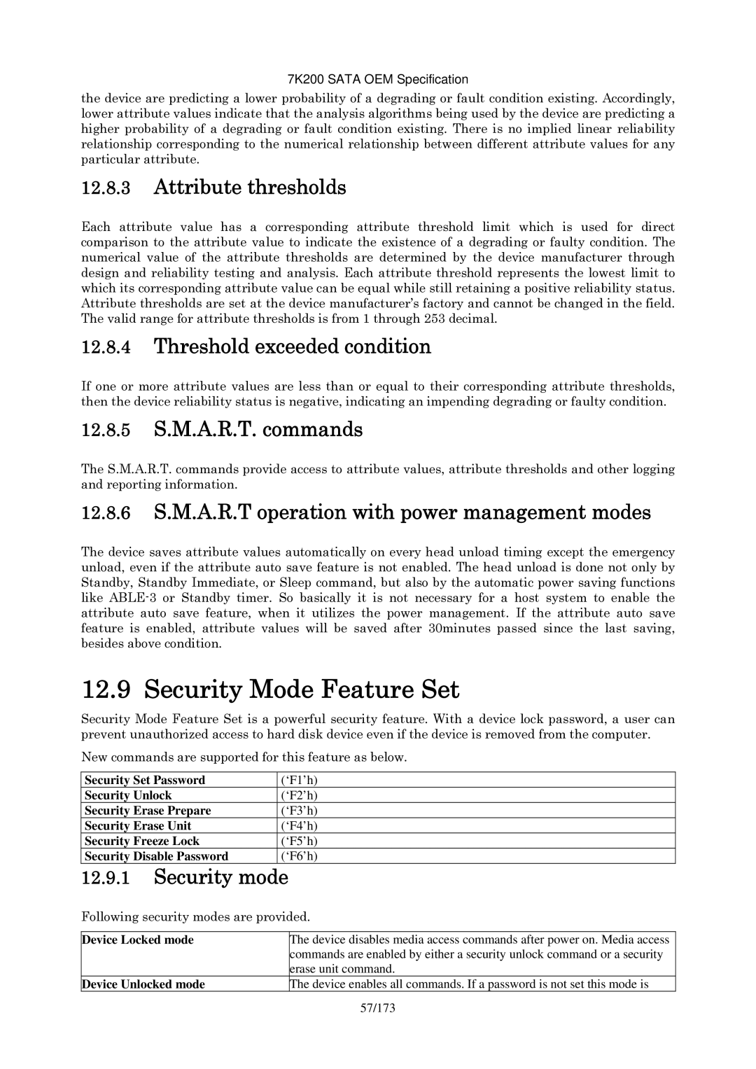 Hitachi HDS723020BLA642 manual Security Mode Feature Set 