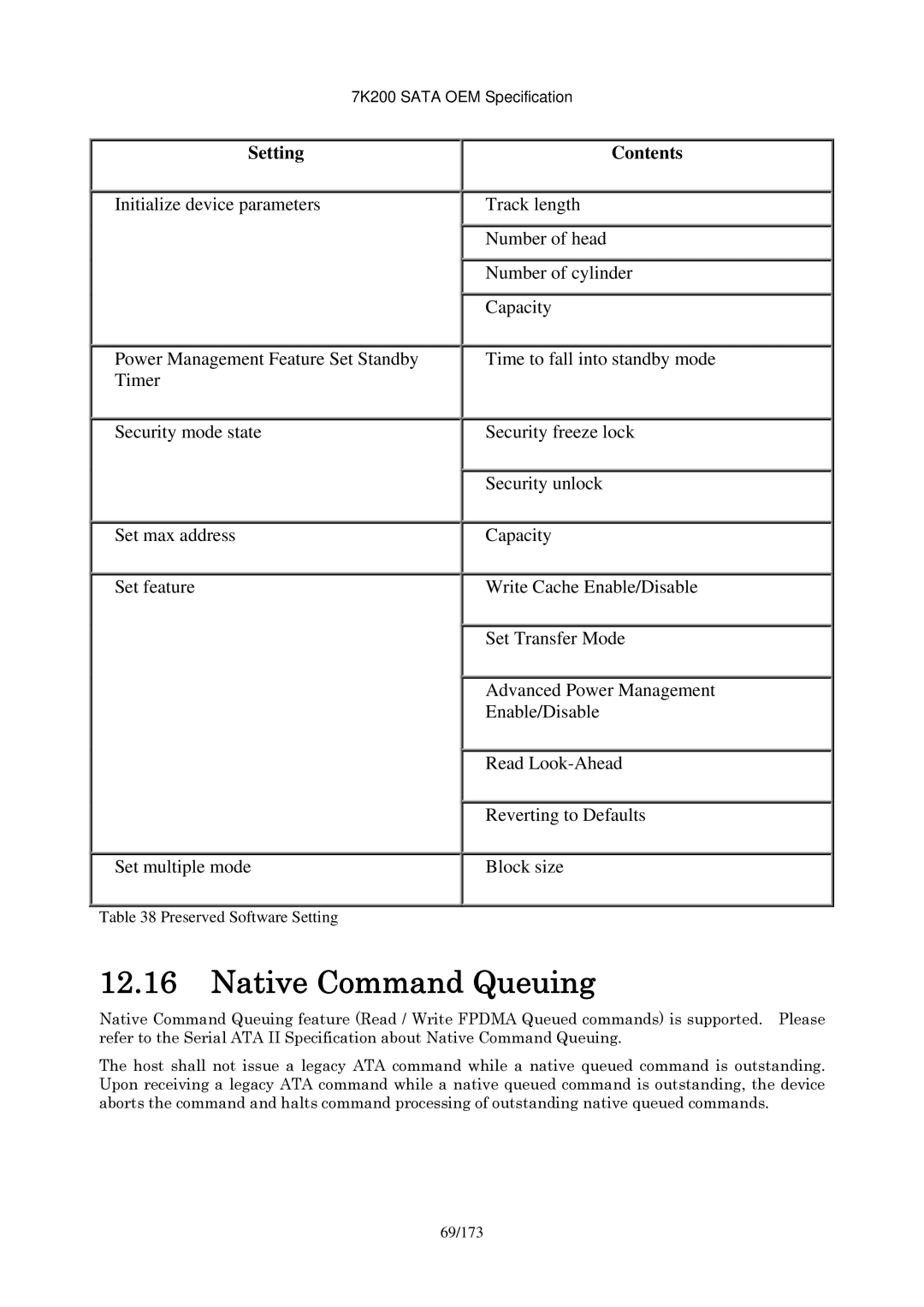 Hitachi HDS723020BLA642 manual Native Command Queuing, Setting 