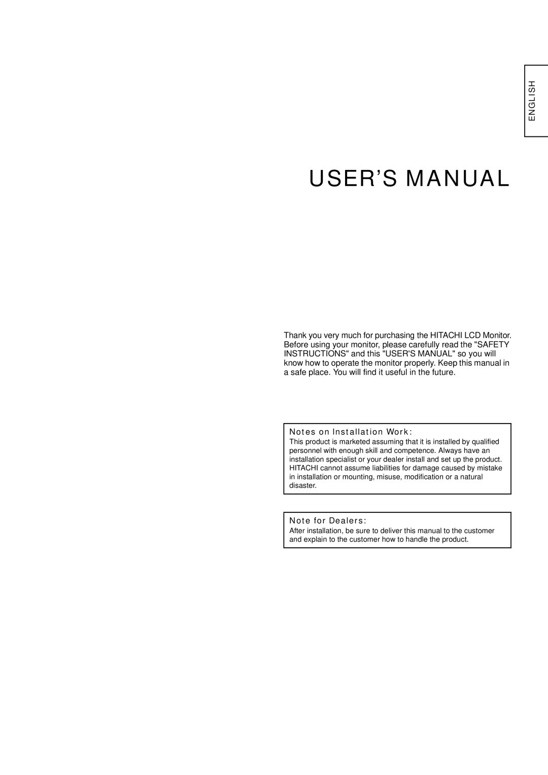 Hitachi hitachi lcd monitor user manual USER’S Manual 