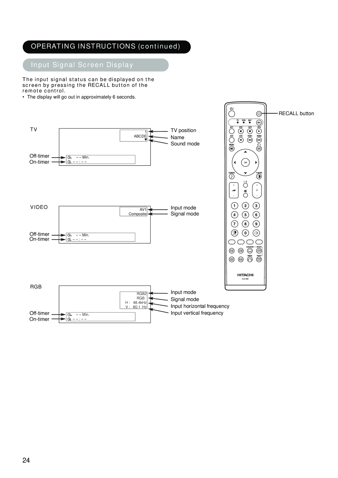 Hitachi hitachi lcd monitor user manual Operating Instructions Input Signal Screen Display 