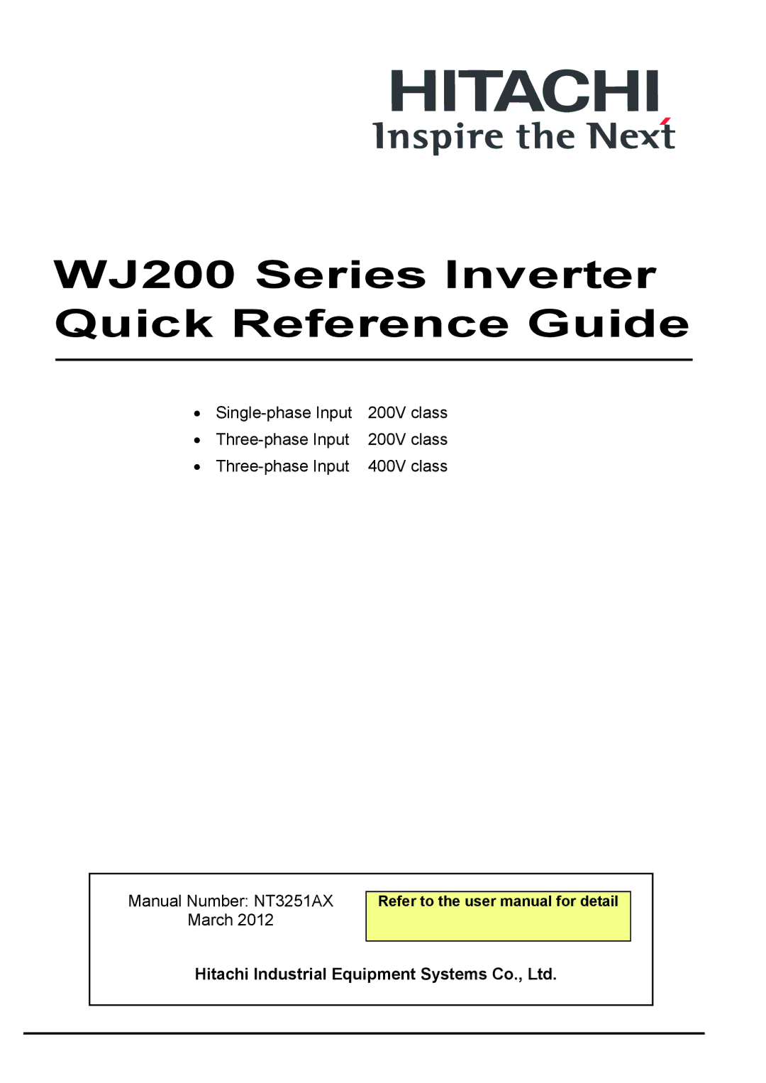 Hitachi hitachi series inverter user manual WJ200 Series Inverter Quick Reference Guide 