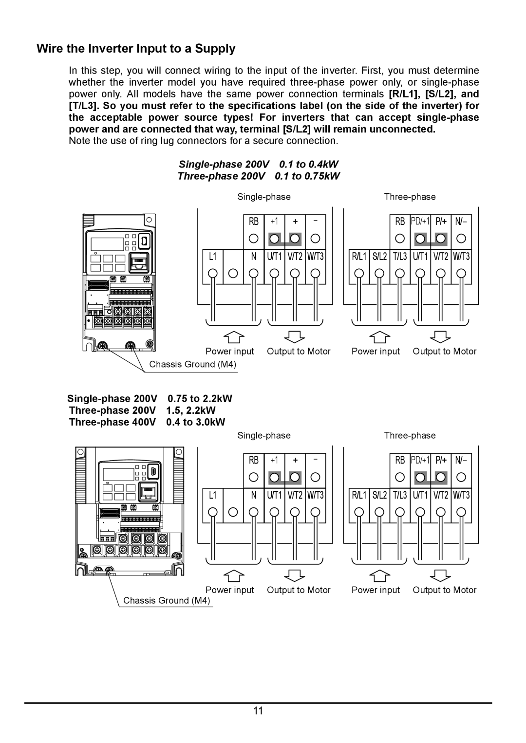 Hitachi hitachi series inverter user manual Wire the Inverter Input to a Supply, T1 V/T2 W/T3 L1 S/L2 T/L3 U/T1 V/T2 W/T3 