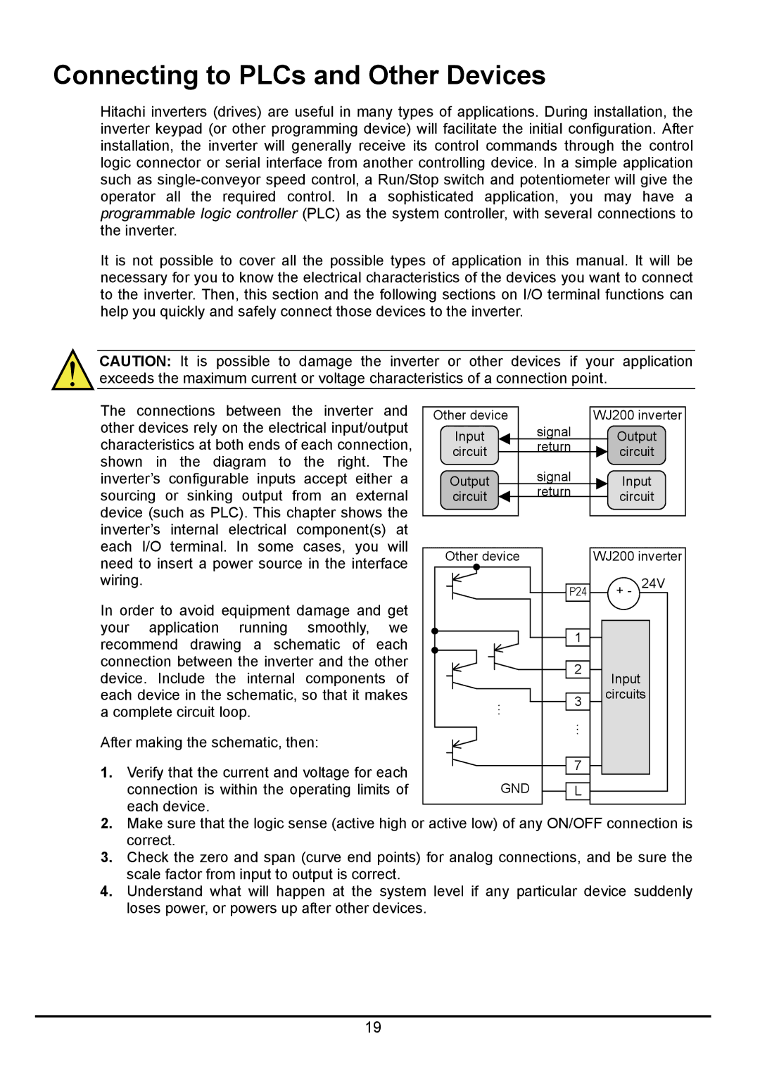 Hitachi hitachi series inverter user manual Connecting to PLCs and Other Devices, Gnd 