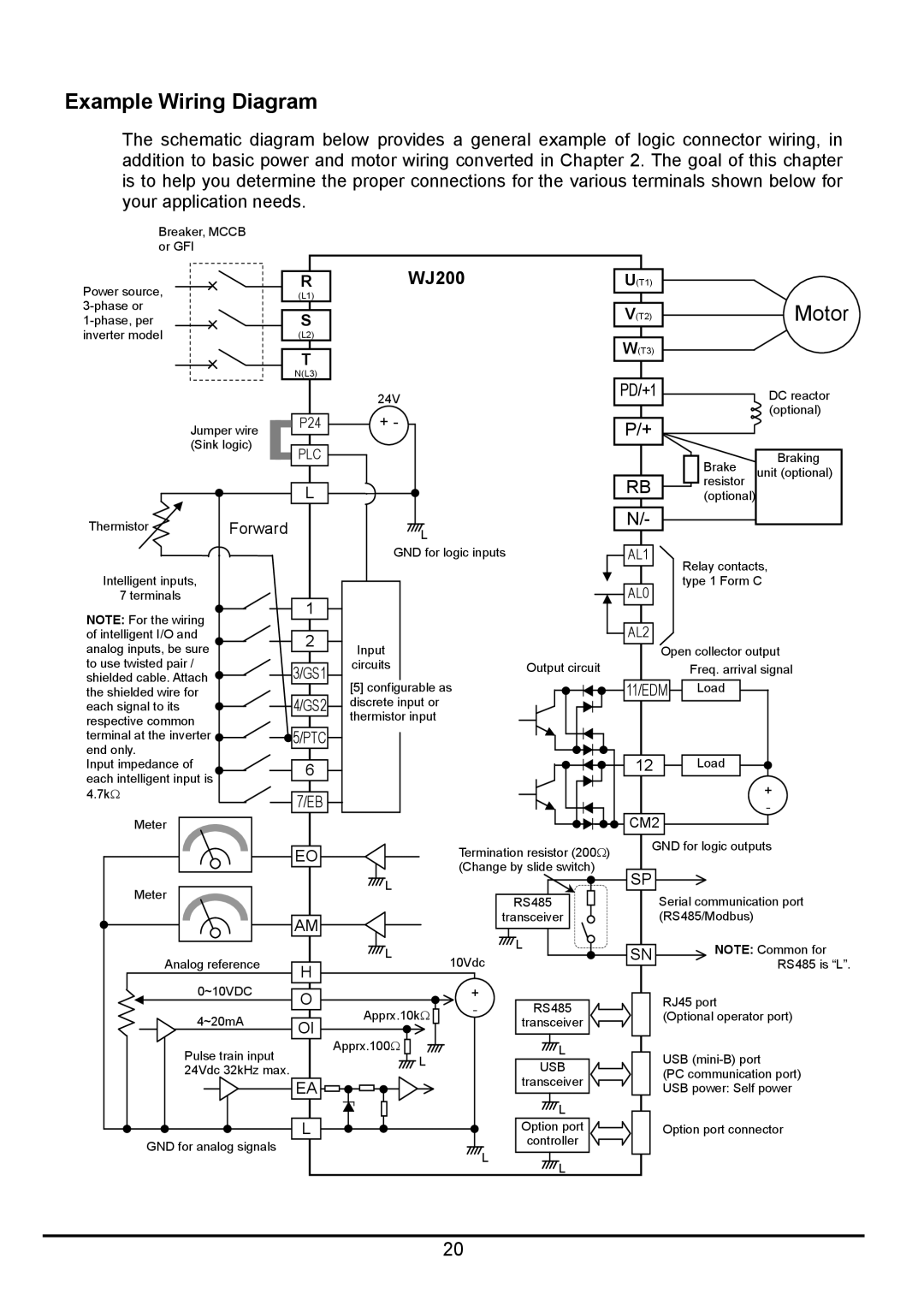 Hitachi hitachi series inverter user manual Example Wiring Diagram, Motor 