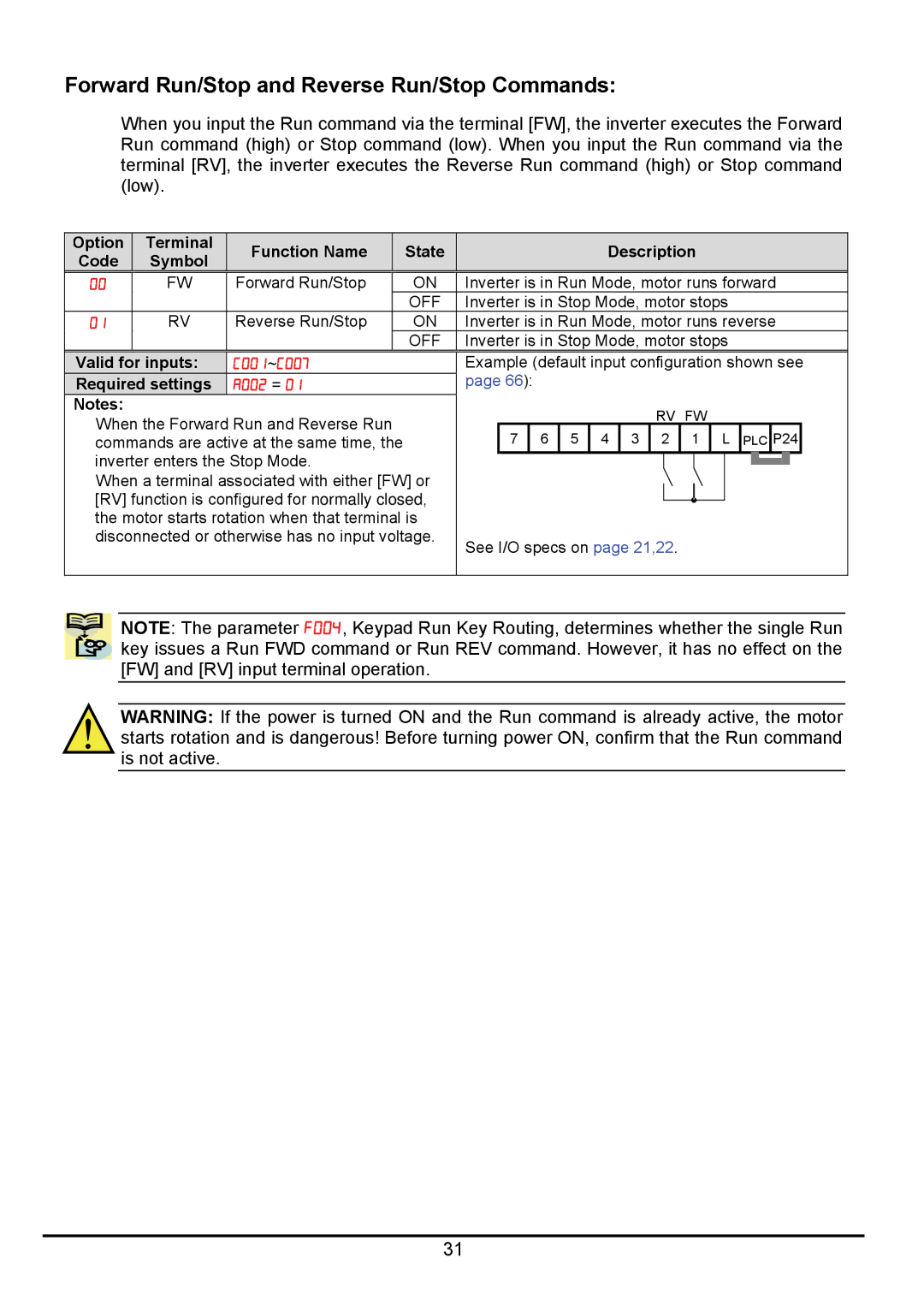 Hitachi hitachi series inverter user manual Forward Run/Stop and Reverse Run/Stop Commands 