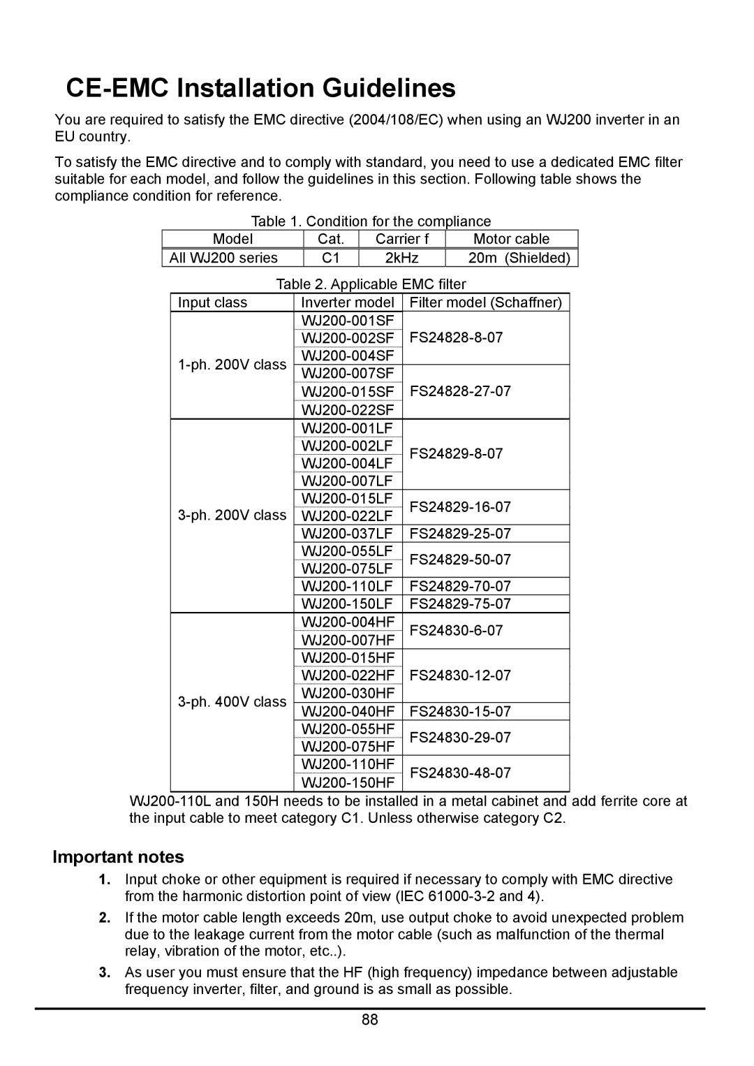 Hitachi hitachi series inverter user manual CE-EMC Installation Guidelines, Important notes 