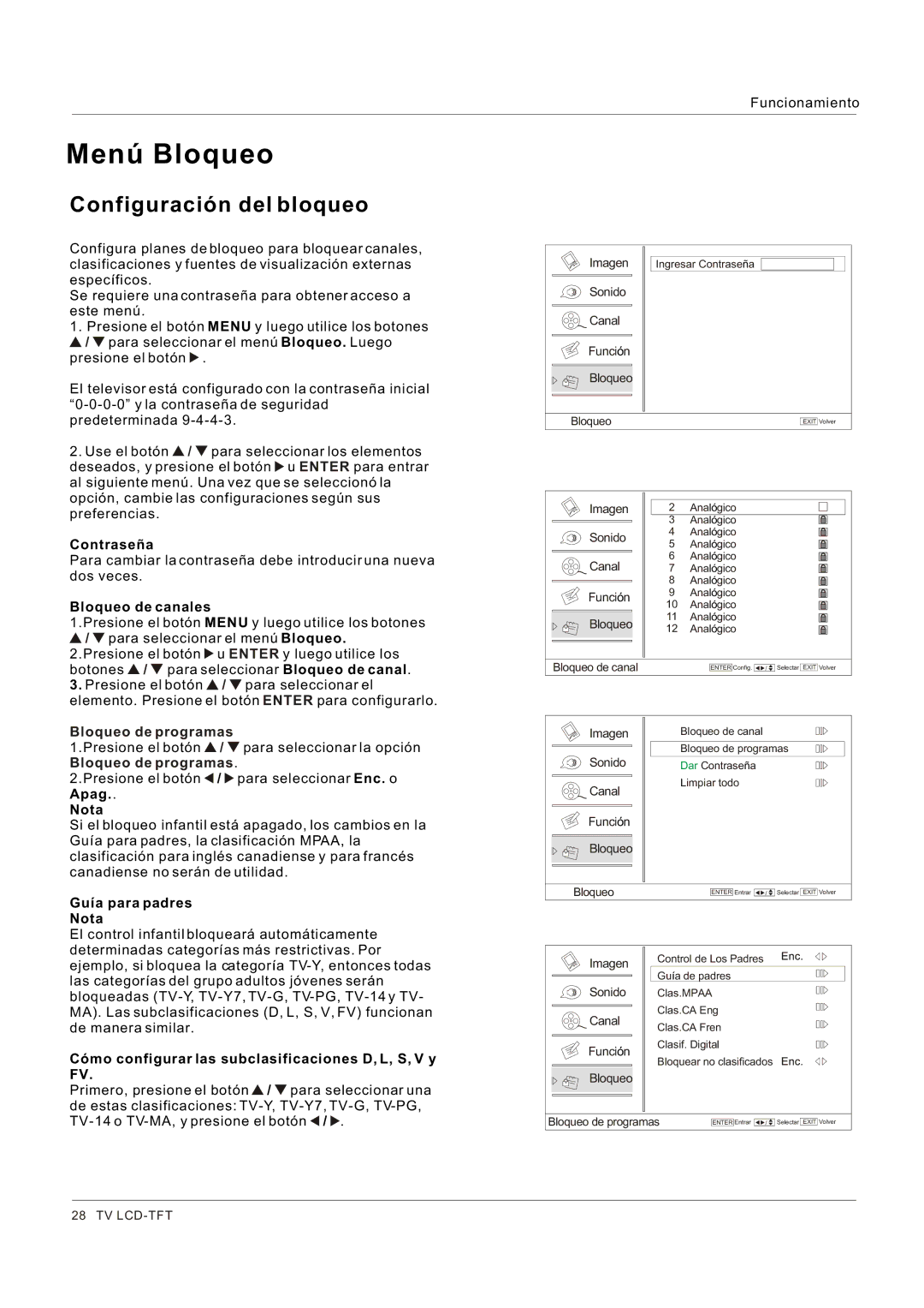 Hitachi HLC26R1 owner manual Configuración del bloqueo, Bloqueo de programas 