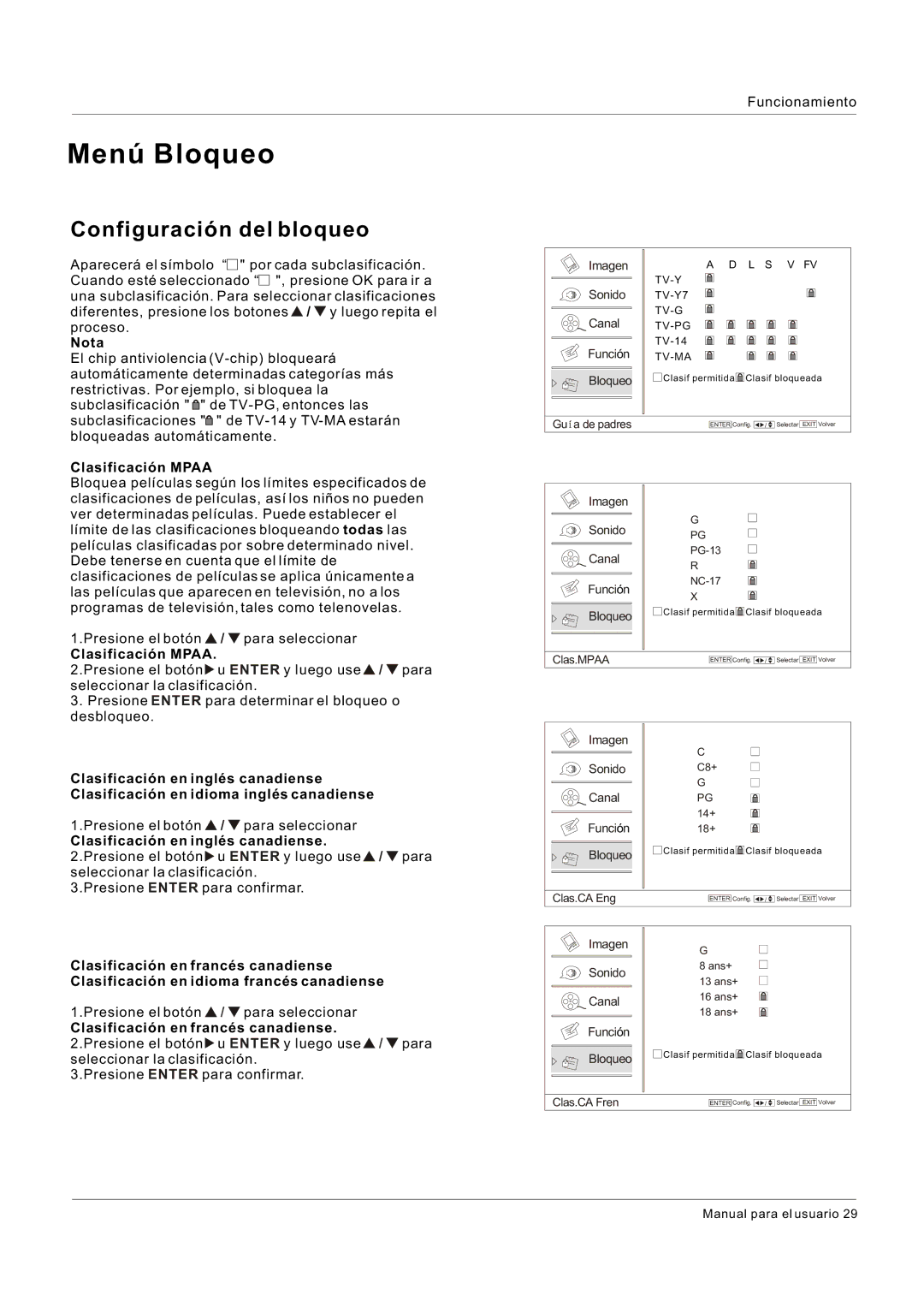 Hitachi HLC26R1 owner manual Clasificación Mpaa 