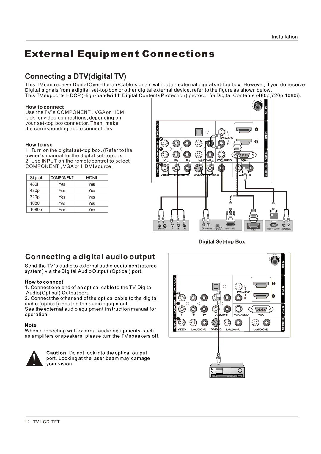 Hitachi HLC26R1 owner manual Connecting a DTVdigital TV, Connecting a digital audio output, How to connect, How to use 