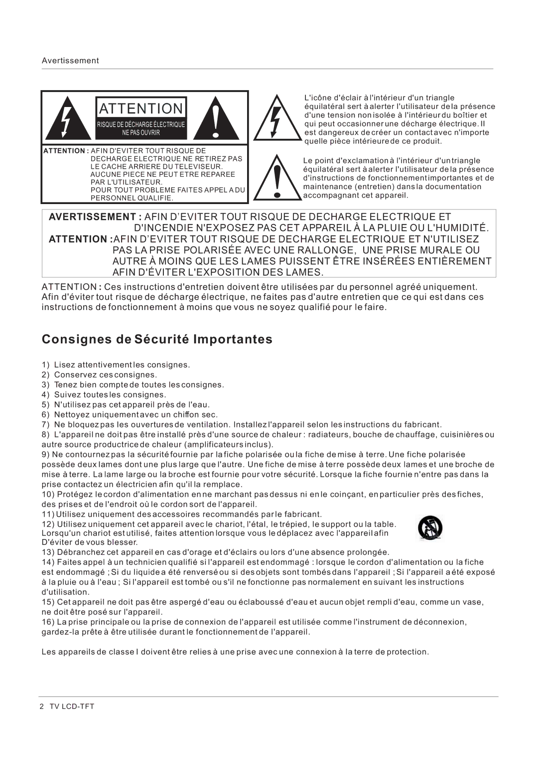 Hitachi HLC26R1 owner manual Consignes de Sécurité Importantes, Avertissement 